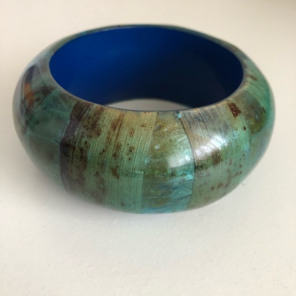 Green and Teal Wood Bangle Bracelet - Picture 2 of 3